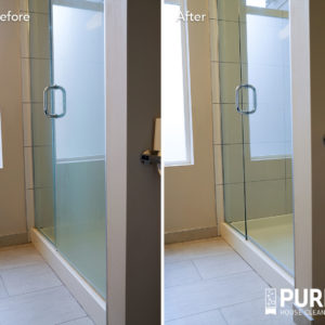 Seattle Home Cleaning Shower Glass Hard Water Buildup Before and After