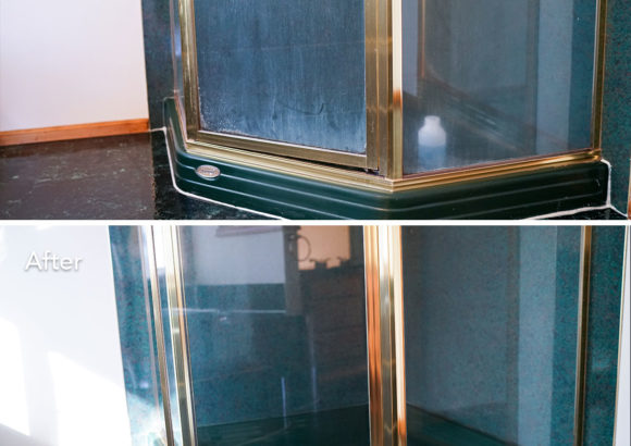 Seattle Home Cleaning Green Shower Door Before and After