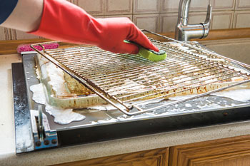 Person Scrubbing an Oven Rack