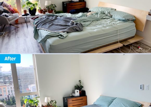 Home Cleaning Light Bedroom Before and After