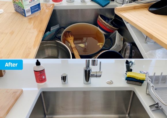 House Cleaning Kitchen Sink Dishes Before and After