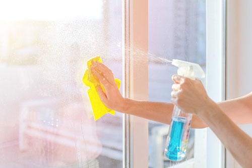 Person Sprays Window Cleaner