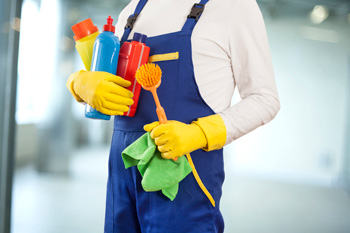Professional Cleaner Holding Supplies
