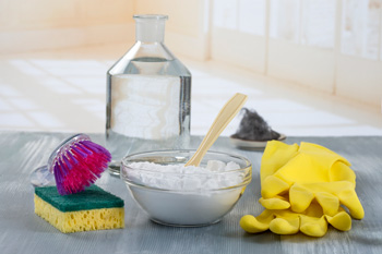 Baking Soda and Vinegar with Cleaning Supplies